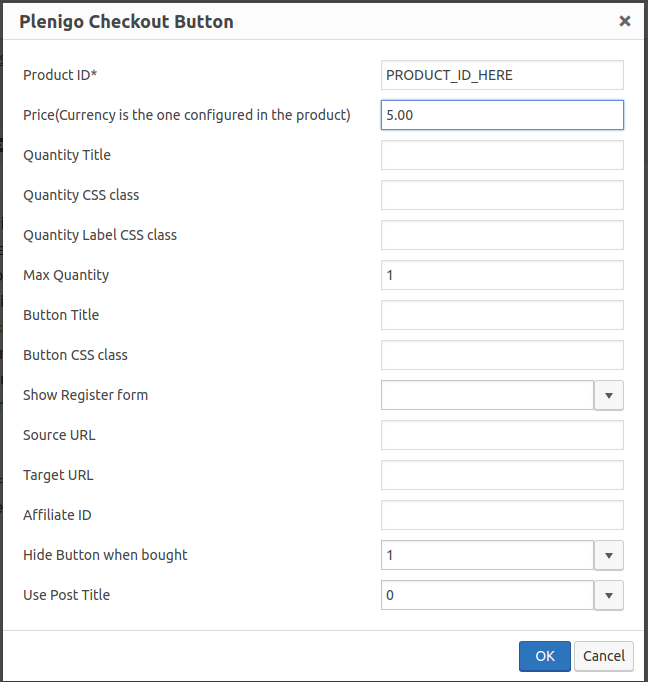 Checkout dialog  with custom price